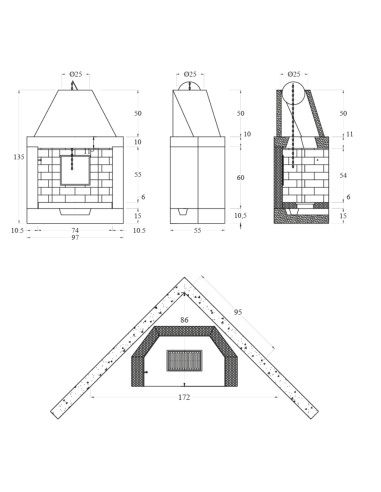Camino Madrid Rivestimento Pietra Marmo Focolare Refrattario Aperto M100 A Muro