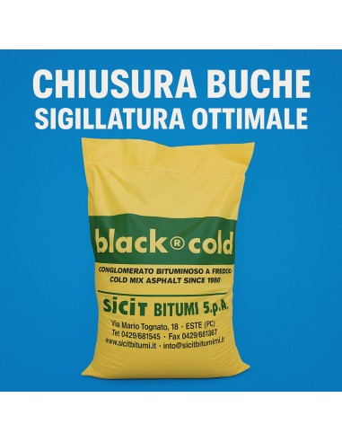Asfalto A Freddo Ecologico Riciclabile Riparazione Rapido Black-Cold Sacco 25 kg