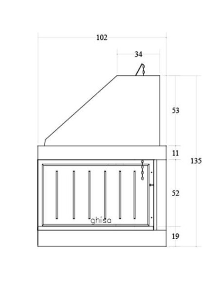 Camino Legna Prefabbricato Ghisa Focolare Aperto Reversibile DS100TGH Calore