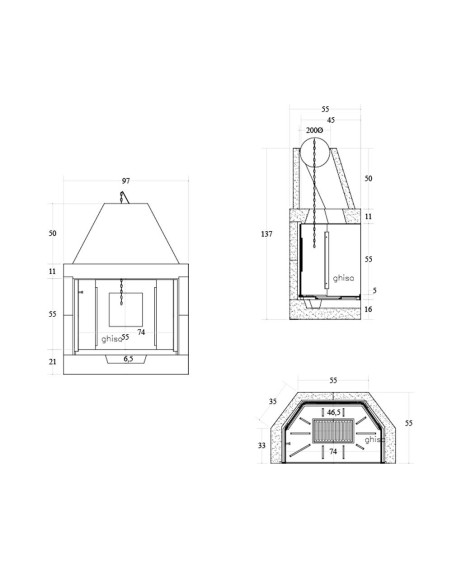 Camino Legna Prefabbricato Ghisa Focolare Aperto M100TGH Riscaldamento 