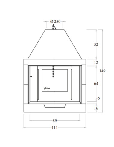 Camino Legna Prefabbricato Ghisa Focolare Aperto M110TGH Riscaldamento 