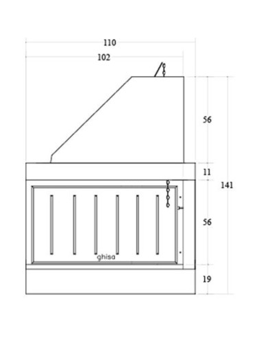 Camino Legna Prefabbricato Ghisa Focolare Aperto Reversibile DS110TGH Calore