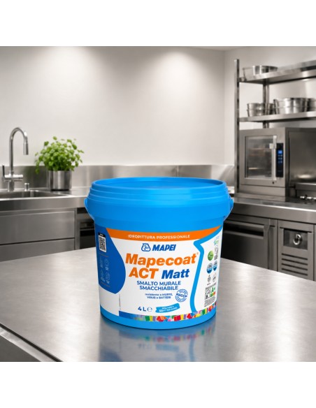 MAPEI Mapecoat Act Matt 4L Smalto Muri Interni Smacchiabile Anti Muffa Batteri