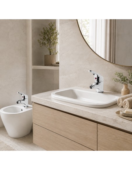 FORTUNATO Set Rubinetto Miscelatore Lavabo + Bidet C/Piletta Ottone Cromato