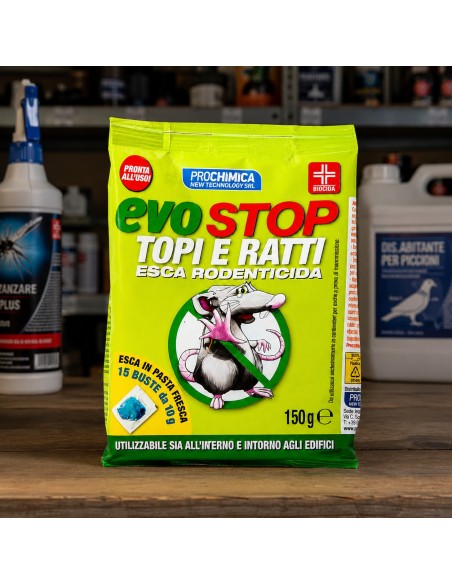 Prochimica EVOSTOP Topi E Ratti Esca Rodenticida 15 Esche Da 10 Gr (150 Gr)