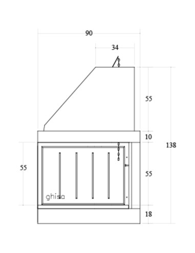 Camino Legna Prefabbricato Ghisa Focolare Aperto Reversibile DS90TGH Calore