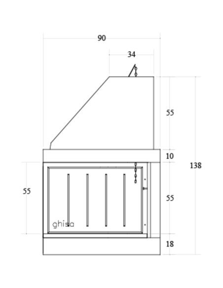 Camino Legna Prefabbricato Ghisa Focolare Aperto Reversibile DS90TGH Calore