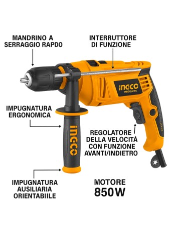 Trapano A Percussione 850 Watt Velocità Variabile Funzione Martello  