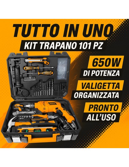 Valigetta Completa Trapano Elettrico 101 Utensili Accessori Professionali 