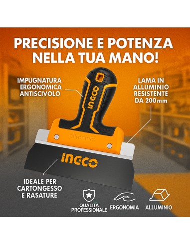 Spatola Larga Alluminio Lama Inox 200mm Finitura Nastro Cartongesso Professionale