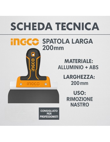 Spatola Larga Alluminio Lama Inox 200mm Finitura Nastro Cartongesso Professionale