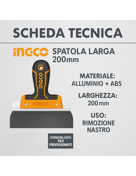 Spatola Larga Alluminio Lama Inox 200mm Finitura Nastro Cartongesso Professionale