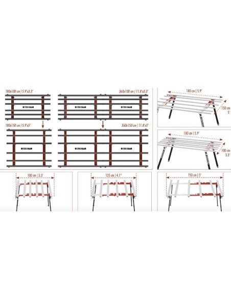 Banco Lavoro Larghezza Variabile 180 x 100/150 cm BM 180 PLUS Grandi Lastre