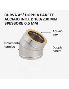Curva 45° Doppia Parete Acciaio Inox Ø 180/230 MM Spessore 0,5 MM Canna Fumaria  2