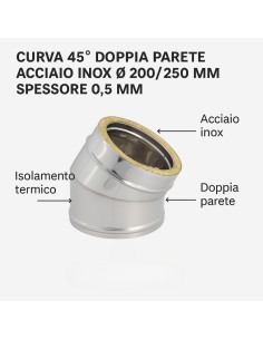 Curva 45° Doppia Parete Acciaio Inox Ø 200/250 MM Spessore 0,5 MM Canna Fumaria  2