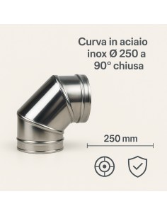 Curva In Acciaio Inox  Assemblaggio Canna Fumaria Diametro 250 mm Deviazioni 90°  2