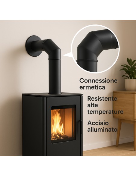 Curva 90° Modifica Direzione Canale Fumo Diametro 80 mm Sp. 1,2 mm Stufa Pellet