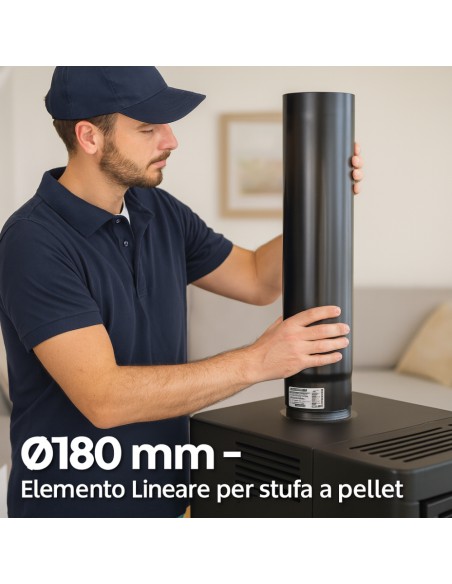 Tubo Lineare Arredo Canale Da Fumo Stufa A Pellet Sistema Scarico Diametro 180mm