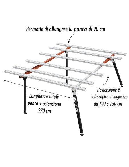 Prolunga Banco Da Lavoro BM 180 PLUS Larghezza Telescopica 100 a 150 cm 