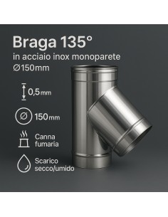 Raccordo Braga 135° Mono Parete Metallica Spessore 0,5 mm Canna Fumaria 2