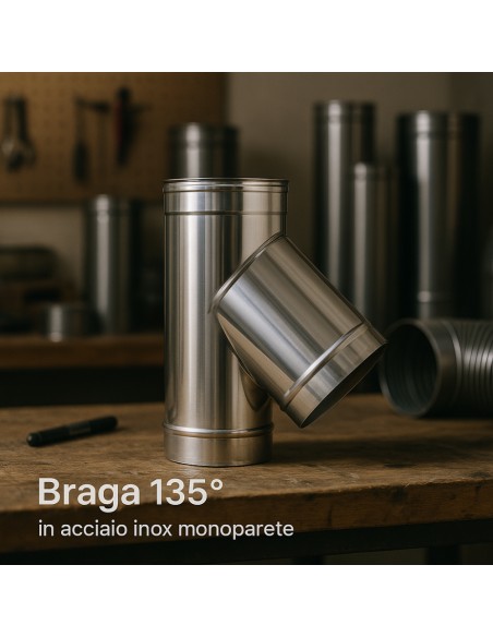 Raccordo Braga 135° Mono Parete Metallica Spessore 0,5 mm Canna Fumaria