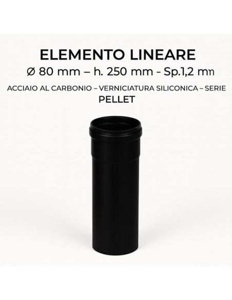 Tubo Acciaio Canna Fumaria Stufa Pellet Spessore 1,2 mm Diametro 80 mm  