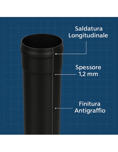 Tubo Acciaio Canna Fumaria Stufa Pellet Spessore 1,2 mm Diametro 80 mm  