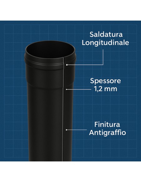 Tubo Acciaio Canna Fumaria Stufa Pellet Spessore 1,2 mm Diametro 80 mm  