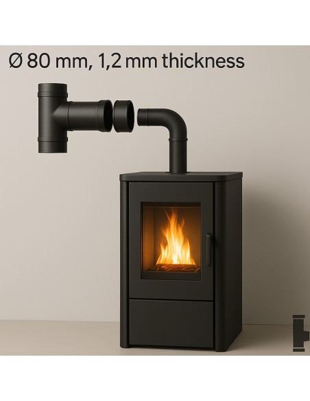 Raccordo T Scarico Fumi Stufa Pellet 90° Diametro 80 mm Spessore 1,2 mm