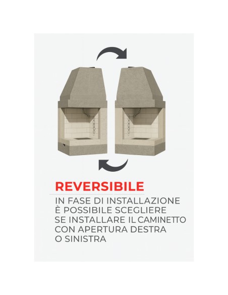 Camino a Legna Prefabbricato Refrattario Focolare Aperto DS55REF Reversibile 