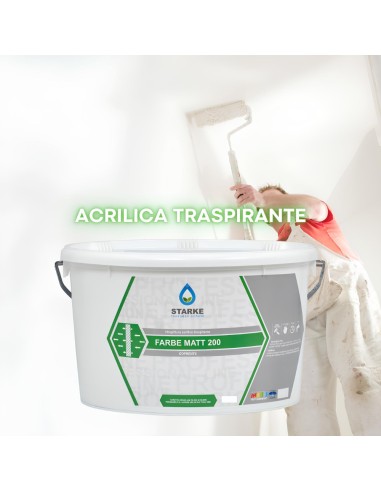 Farbe Matt 200 Pittura Acrilica Coprente Traspirante Bassa Lavabilità Interni
