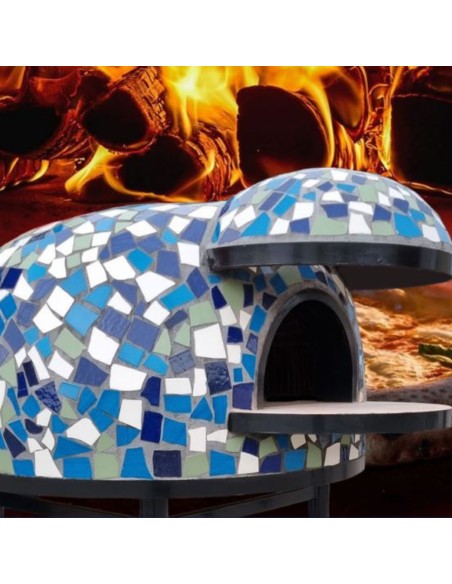 Forno A Legna Artigianale Diametro 100 cm Capienza 3/4 Pizze Cetara Blu Con Base