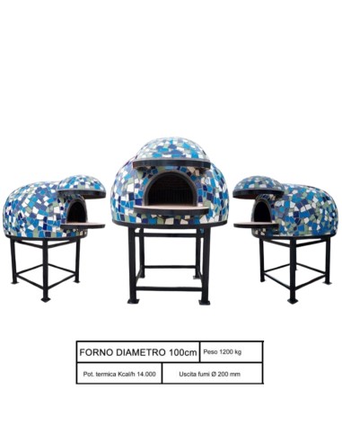 Forno A Legna Artigianale Diametro 100 cm Capienza 3/4 Pizze Cetara Blu Con Base
