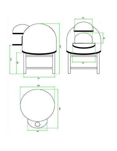 Forno A Legna Artigianale Diametro 100 cm Capienza 3/4 Pizze Cetara Blu Con Base