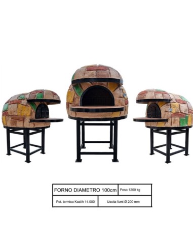 Forno Legna Artigianale Diametro 100 cm Capienza 3/4 pizze Rustico Base Ferro