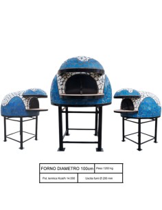 Forno A Legna Artigianale 100 cm Capienza 3/4 Pizze Wave Bianco Azzurro Con Base 2