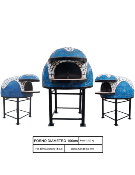 Forno A Legna Artigianale 100 cm Capienza 3/4 Pizze Wave Bianco Azzurro Con Base