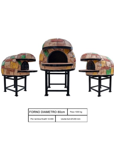 Forno Legna Artigianale Diametro 80 cm Capienza 2/3 pizze Rustico Con Base Ferro