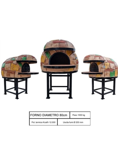 Forno Legna Artigianale Diametro 80 cm Capienza 2/3 pizze Rustico Con Base Ferro