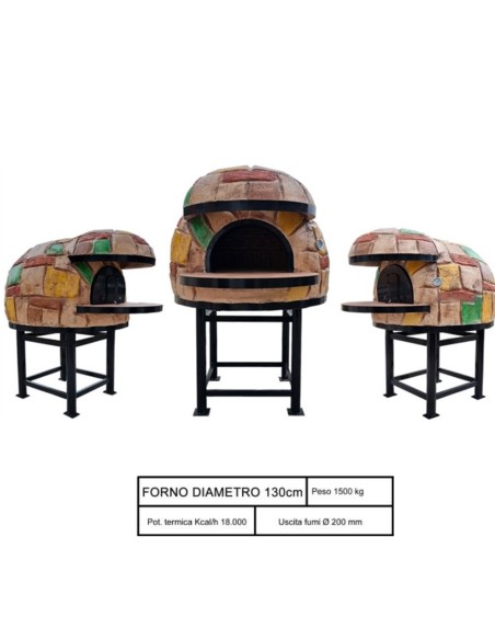 Forno Legna Artigianale Diametro 130 cm Capienza 6/7 pizze Rustico Base Ferro