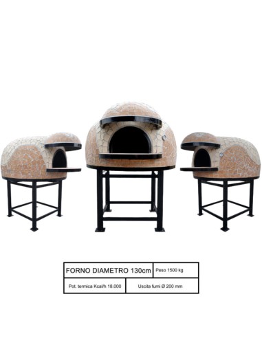 Forno A Legna Artigianale Diametro 130 cm Capienza 6/7 Pizze Wave Beige Con Base