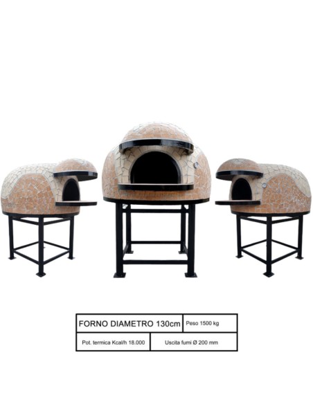 Forno A Legna Artigianale Diametro 130 cm Capienza 6/7 Pizze Wave Beige Con Base