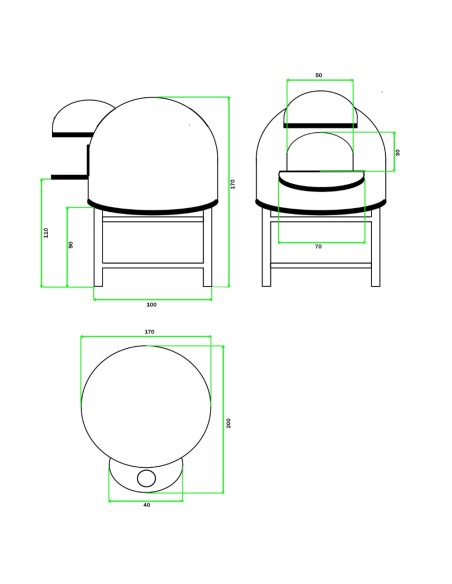 Forno A Legna Artigianale Diametro 140 cm Capienza 8/9 Pizze Wave Beige Con Base