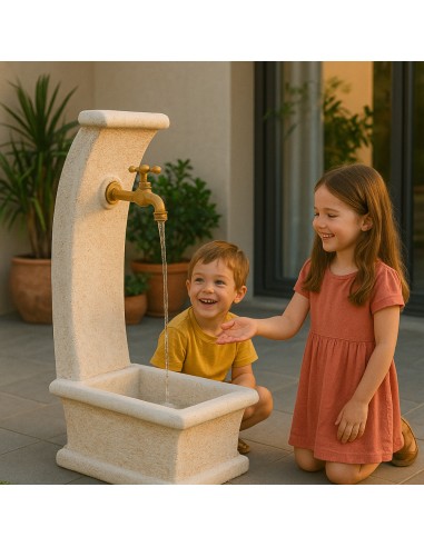 Fontana Da Giardino Modello Luna Calcestruzzo Cemento H100 Cm Senza Rubinetto Design Elegante