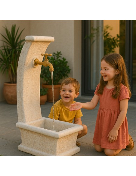 Fontana Da Giardino Modello Luna Calcestruzzo Cemento H100 Cm Senza Rubinetto Design Elegante