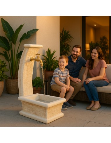 Fontana Da Giardino Modello Luna Calcestruzzo Cemento H100 Cm Senza Rubinetto Design Elegante