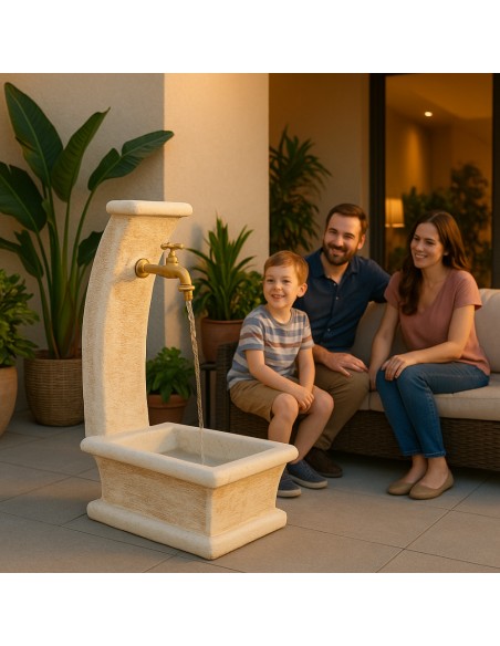 Fontana Da Giardino Modello Luna Calcestruzzo Cemento H100 Cm Senza Rubinetto Design Elegante