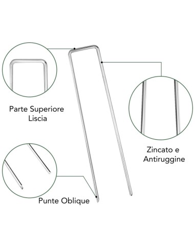 Picchetti Fermaprato Forma U 15 x 3 Cm Ancoraggio Prato Artificiale 20 Pezzi  