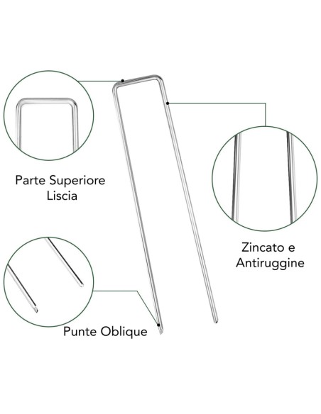 Picchetti Fermaprato Forma U 15 x 3 Cm Ancoraggio Prato Artificiale 20 Pezzi  