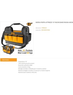 Borsa Porta Attrezzi 15 Tasche Base Rigida Organizzazione Utensili cm 40  2